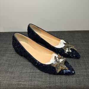JCrew Sequin Flats with Star in Navy